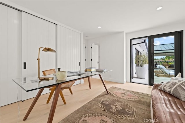 office space featuring light hardwood / wood-style floors