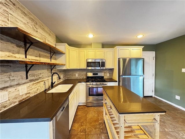 kitchen featuring sink, decorative backsplash, and appliances with stainless steel finishes