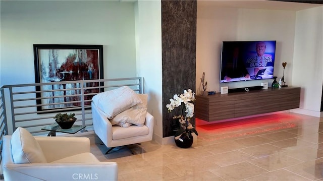 living room featuring tile patterned floors