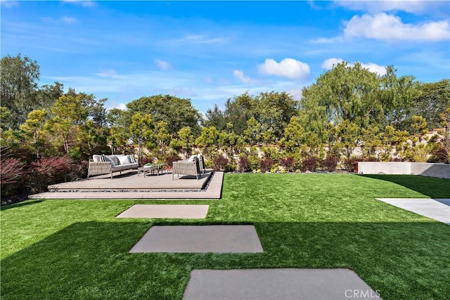 view of yard featuring a patio area and an outdoor living space