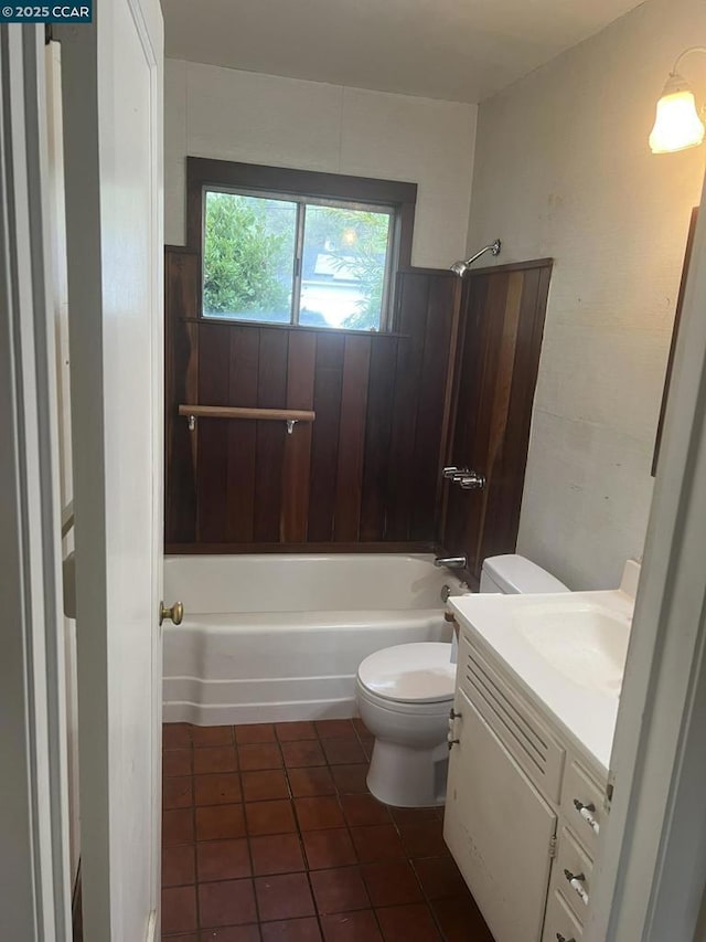 full bathroom with vanity, tile patterned flooring, shower / tub combination, and toilet