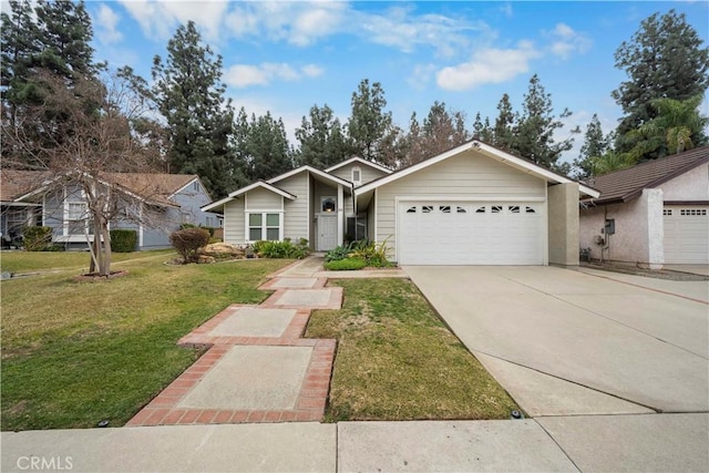 ranch-style house with a garage and a front yard