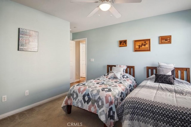 bedroom featuring carpet flooring and ceiling fan