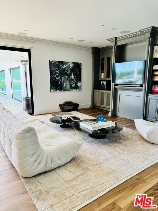 living room with hardwood / wood-style flooring