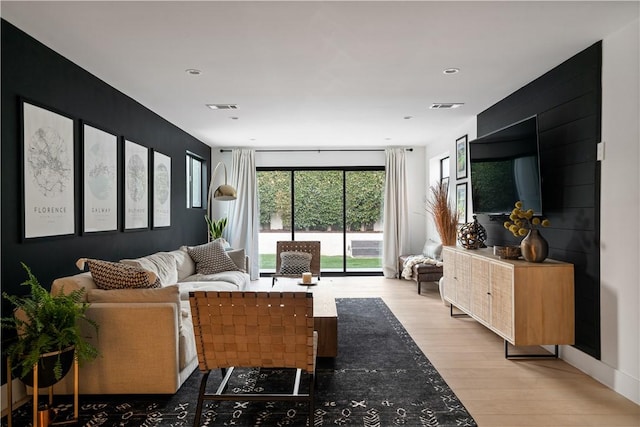 living room with light wood-type flooring