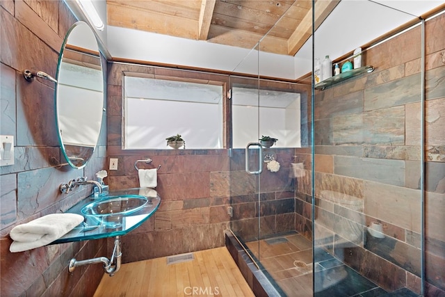 bathroom featuring sink and walk in shower