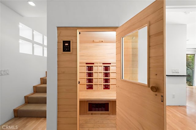 view of sauna / steam room with hardwood / wood-style flooring