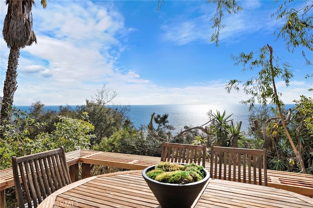 wooden deck with a water view