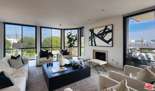 living room with plenty of natural light and expansive windows