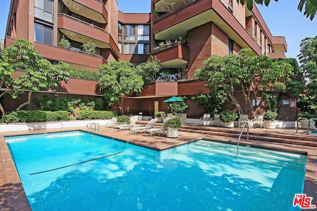 view of swimming pool featuring a patio