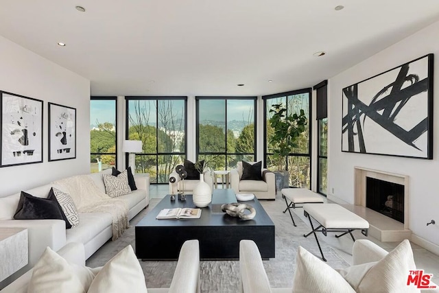 living room featuring floor to ceiling windows