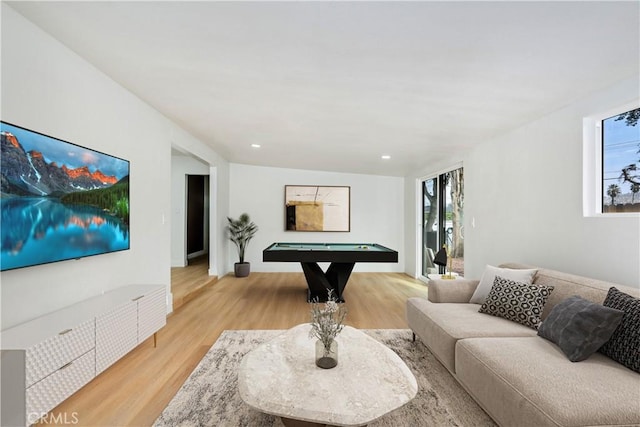 playroom with pool table and light wood-type flooring