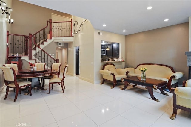 22307 Mission Cir, Chatsworth, CA 91311 - tiled dining space featuring stairway, recessed lighting, and baseboards