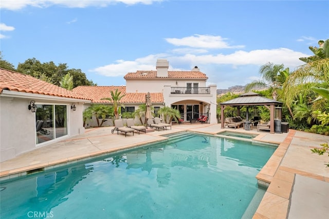 22544 N Summit Ridge Cir, Chatsworth, CA 91311 - view of swimming pool featuring a gazebo, a patio area, and a pool with connected hot tub