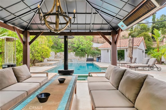 22544 N Summit Ridge Cir, Chatsworth, CA 91311 - view of patio featuring a gazebo, outdoor lounge area, and a pool with connected hot tub