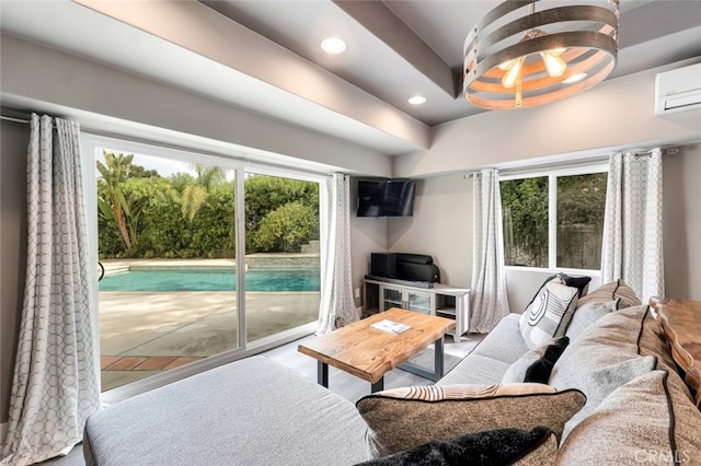 22544 N Summit Ridge Cir, Chatsworth, CA 91311 - living room with a wall mounted air conditioner and recessed lighting