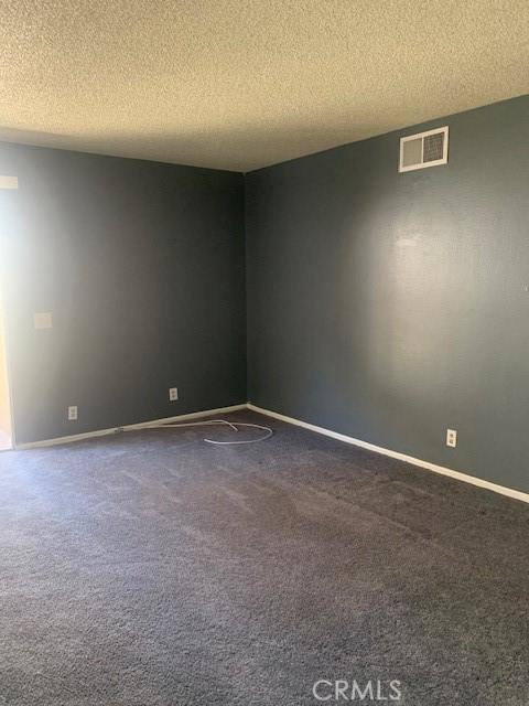 empty room featuring a textured ceiling and carpet flooring