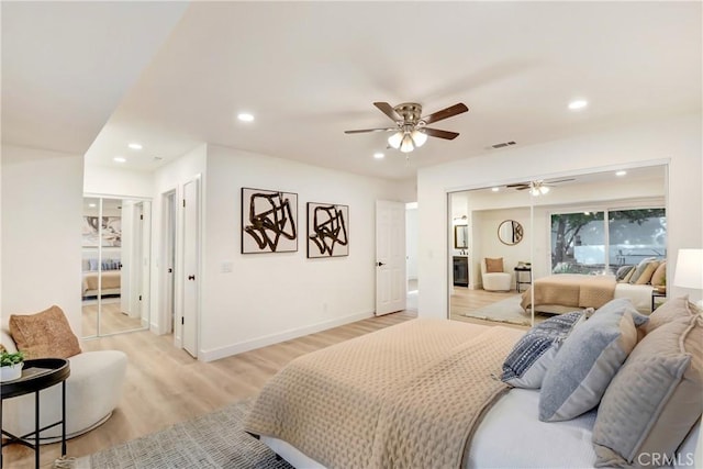 bedroom featuring ceiling fan and light hardwood / wood-style floors