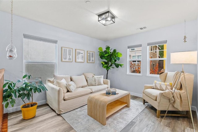 living room with light wood-type flooring