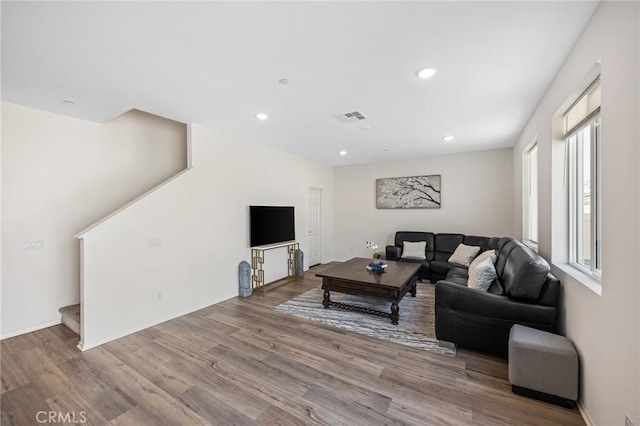 living room featuring light wood-type flooring