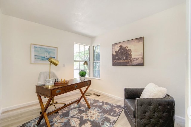 office area featuring light hardwood / wood-style floors