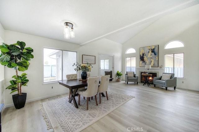 dining space featuring light hardwood / wood-style flooring and a wealth of natural light