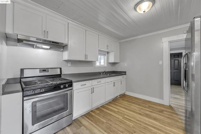 kitchen featuring stainless steel appliances, sink, white cabinets, and light hardwood / wood-style flooring