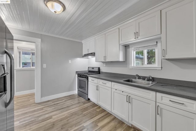 kitchen with white cabinetry, appliances with stainless steel finishes, sink, and light wood-type flooring