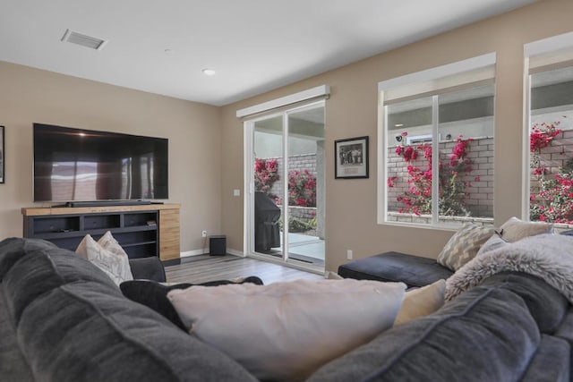 living room with hardwood / wood-style floors