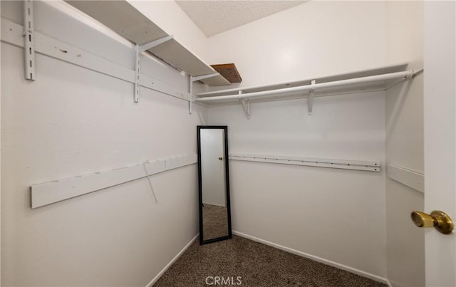 spacious closet featuring dark carpet