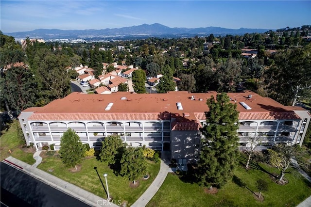 drone / aerial view with a mountain view