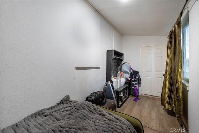 bedroom with hardwood / wood-style floors and multiple windows