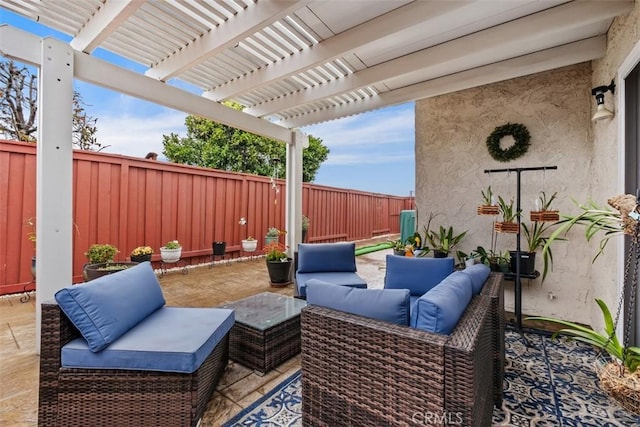 view of patio / terrace featuring an outdoor living space and a pergola