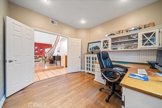 office space featuring light wood-type flooring