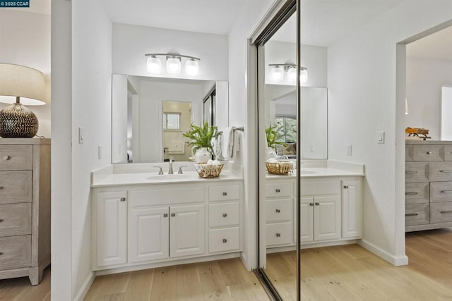 bathroom featuring wood-type flooring and vanity