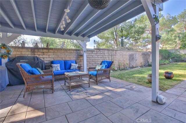 view of patio / terrace featuring an outdoor hangout area and grilling area