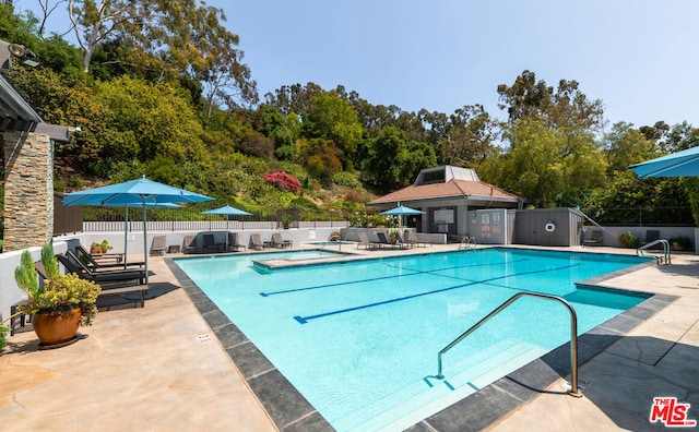 view of pool featuring a patio