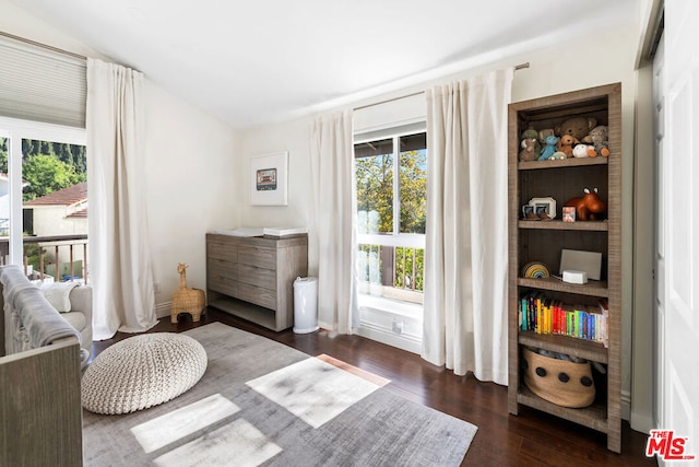 sitting room featuring dark hardwood / wood-style flooring