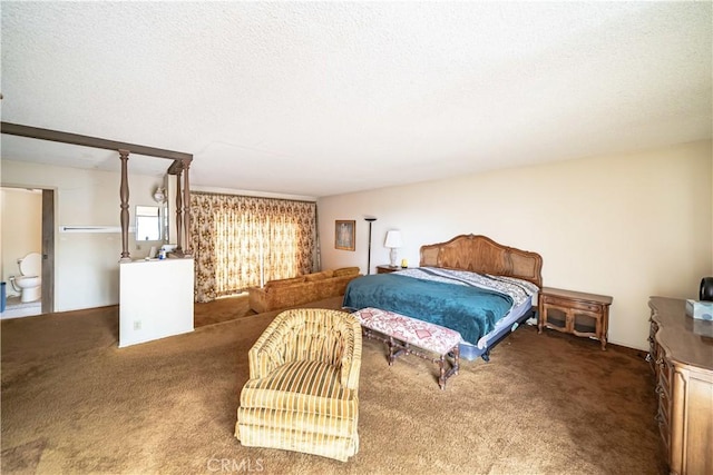 carpeted bedroom with a textured ceiling