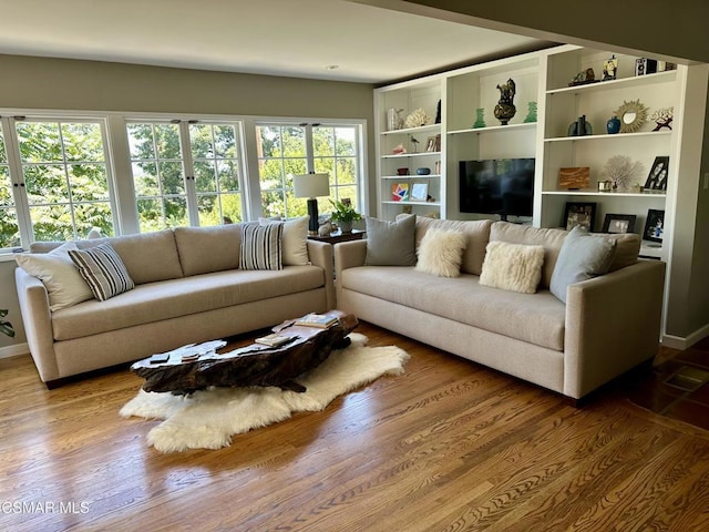 living room with hardwood / wood-style floors