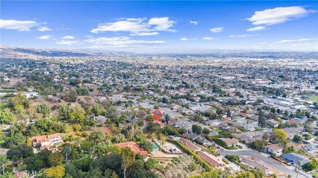 birds eye view of property with a mountain view