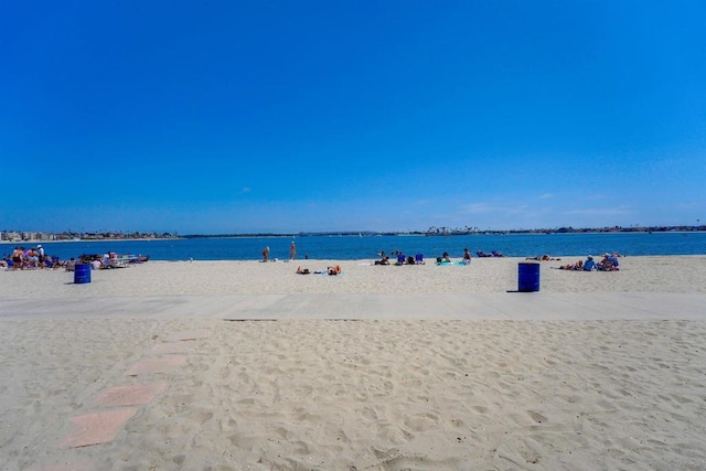 view of water feature with a view of the beach