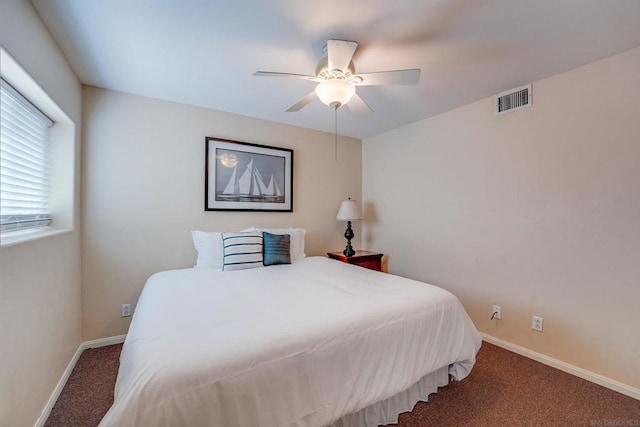 bedroom featuring carpet flooring and ceiling fan