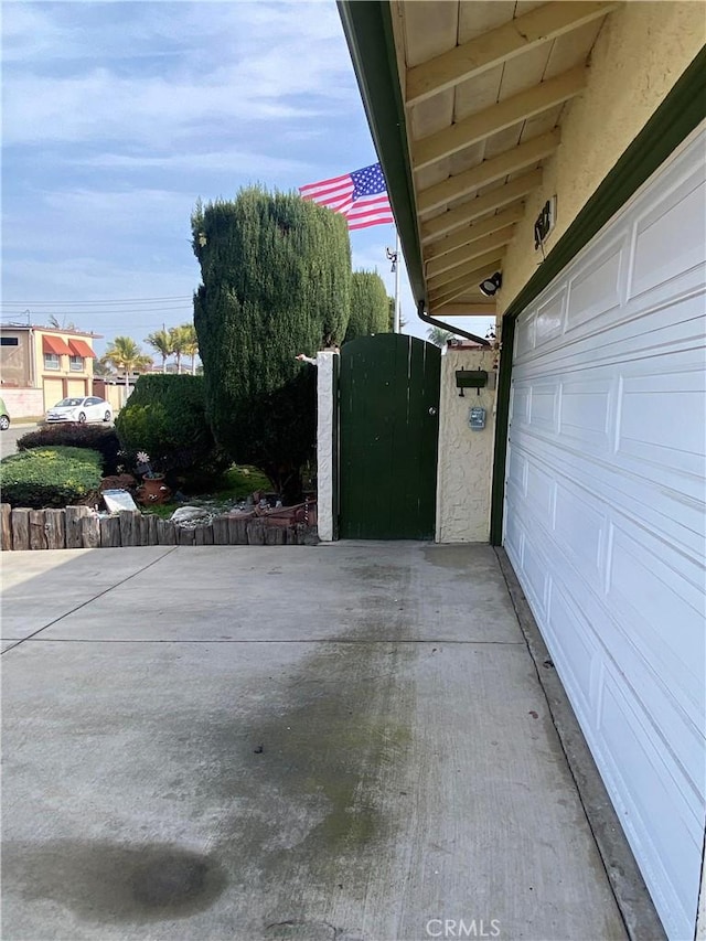 exterior space with a garage