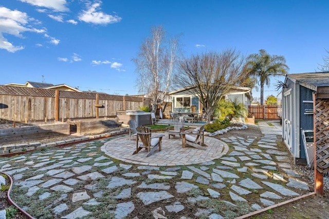 view of patio featuring a jacuzzi