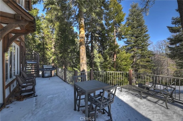 29223 Pigeon Hawk Ln, Lake Arrowhead, CA 92352 - view of patio featuring grilling area and outdoor dining space