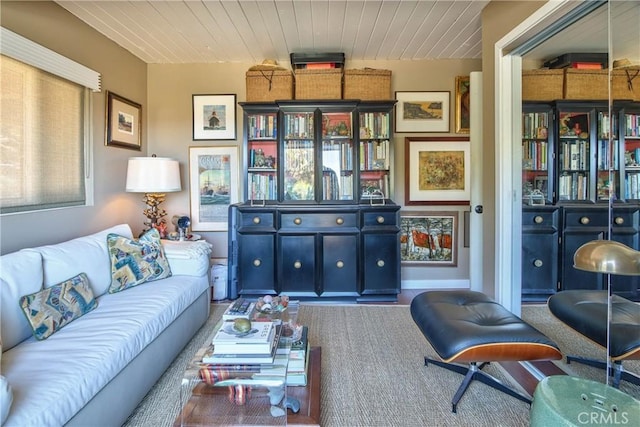 sitting room featuring wooden ceiling