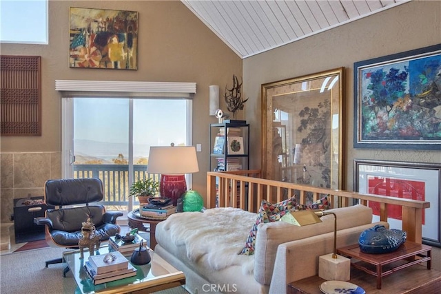 living room with lofted ceiling