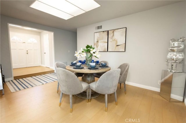 dining area with light hardwood / wood-style floors