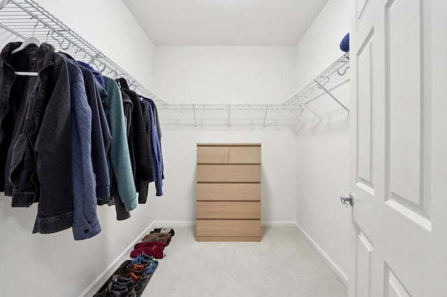 spacious closet featuring light carpet